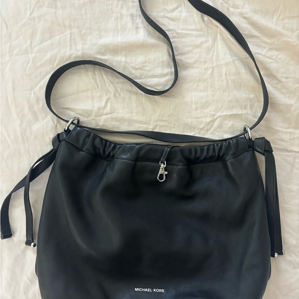 Michael Kors Black Leather Shoulder Bag with Adjustable Strap